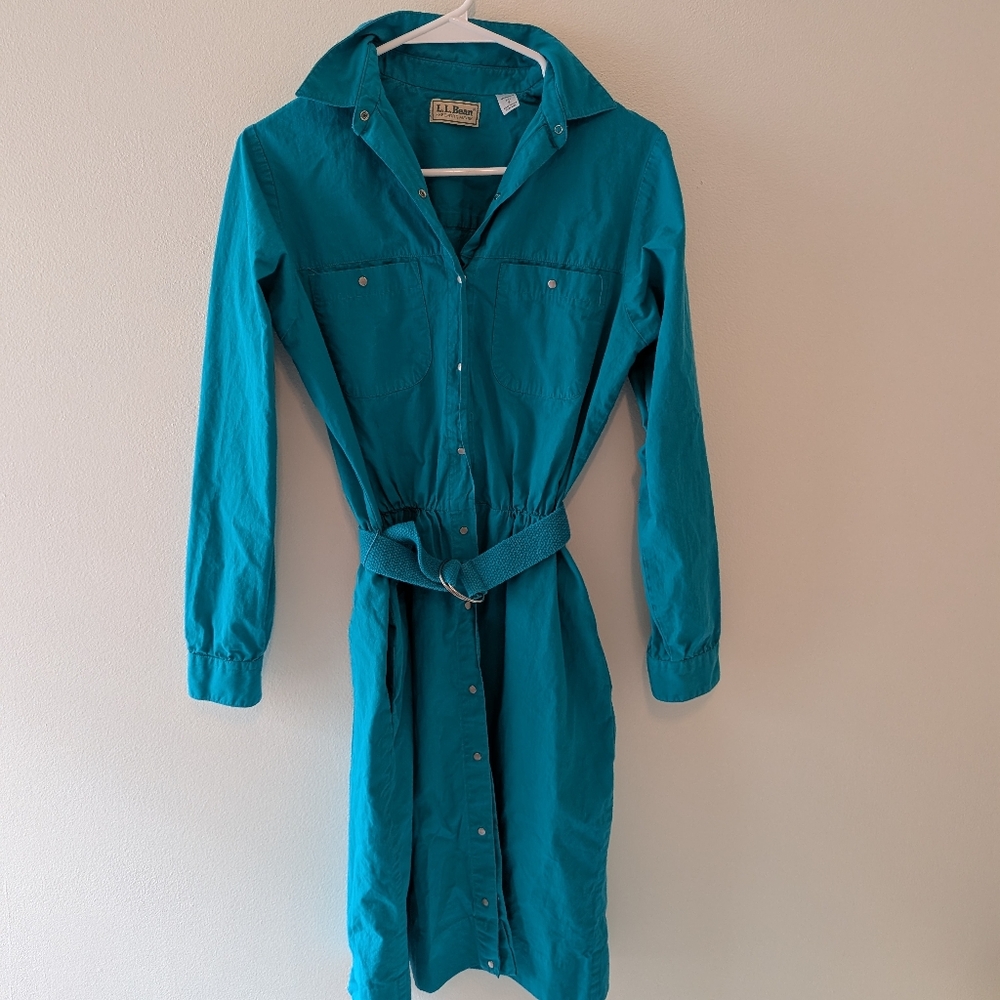 1980s L.L. Bean Turquoise Button-Up dress